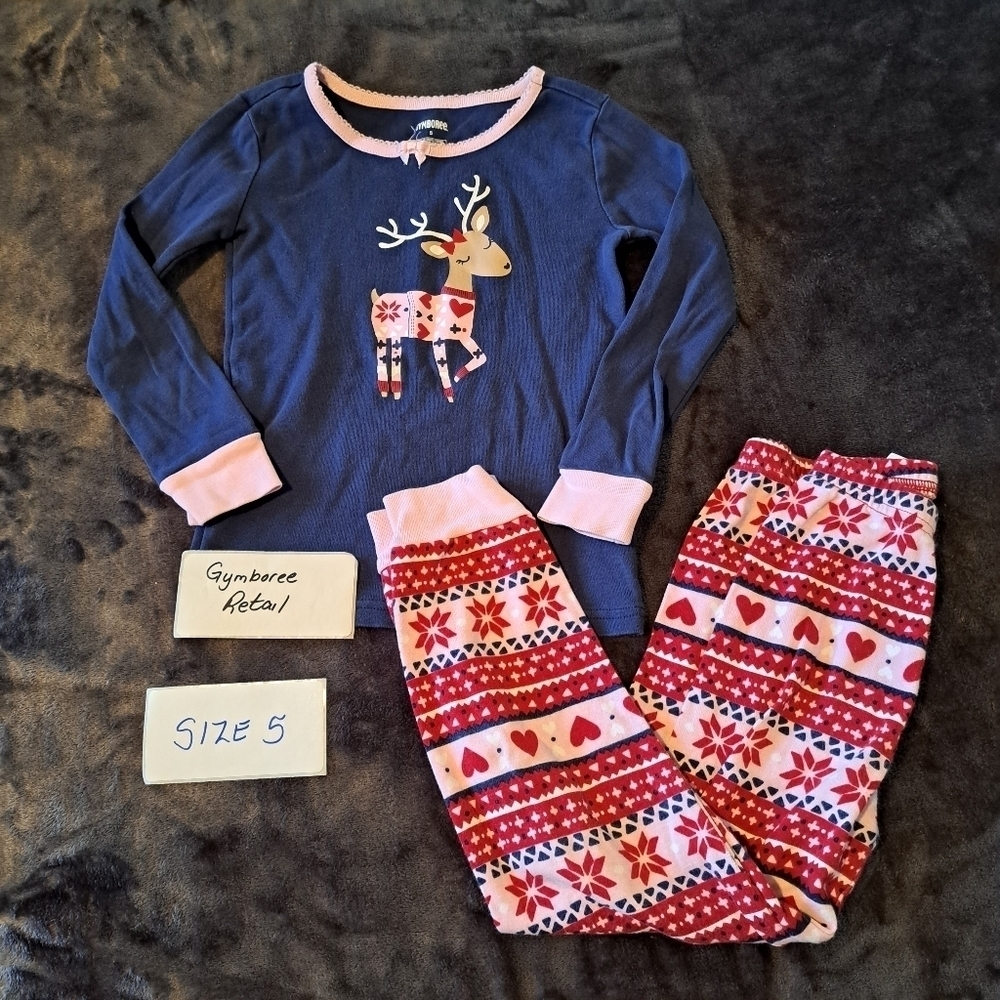 Gymboree girls size 5 2 piece deer pajama set VGUC